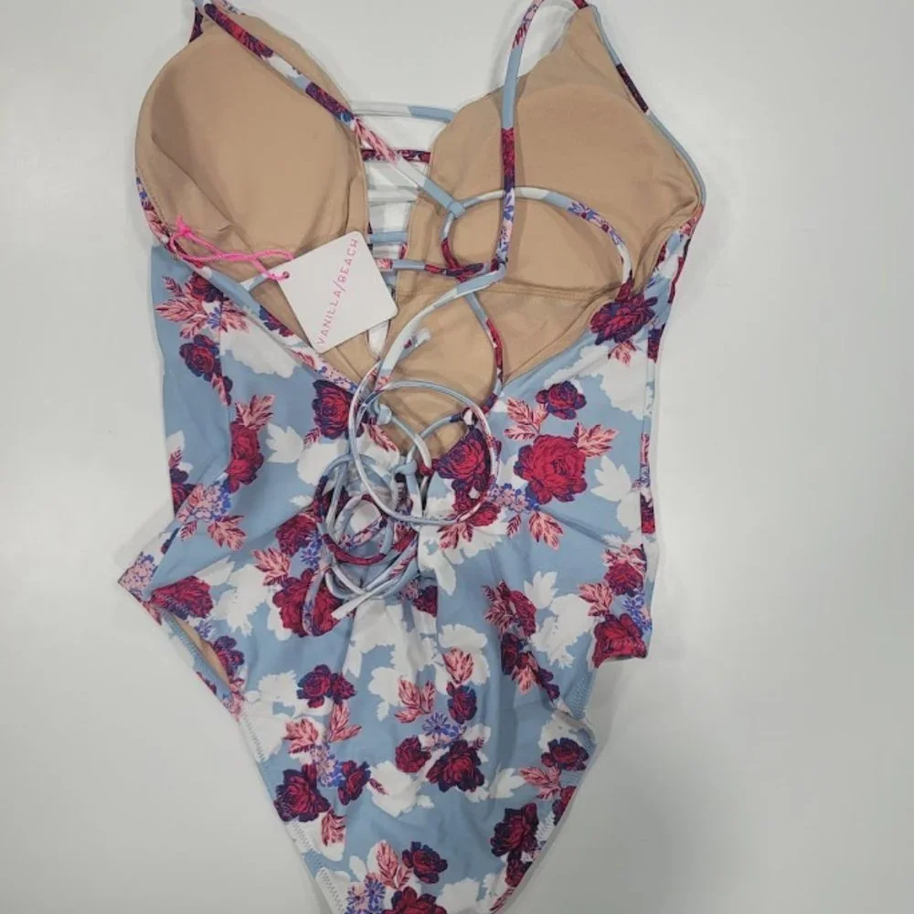 Vanilla Beach One Piece Swimsuit Light Blue Floral - Picture 6 of 8